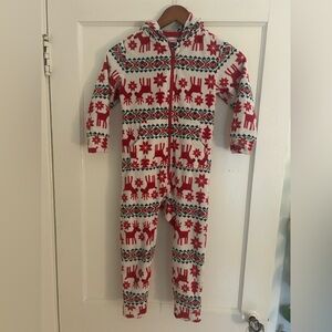 Hanna Andersson kids holiday fleece hooded jumpsuit in dear deer size small 4-5